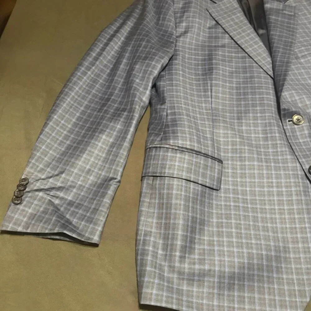Tailored 46R Peter Millar Blue Plaid‎ 100% Wool Men's Sports Coat EUC RV: $798
